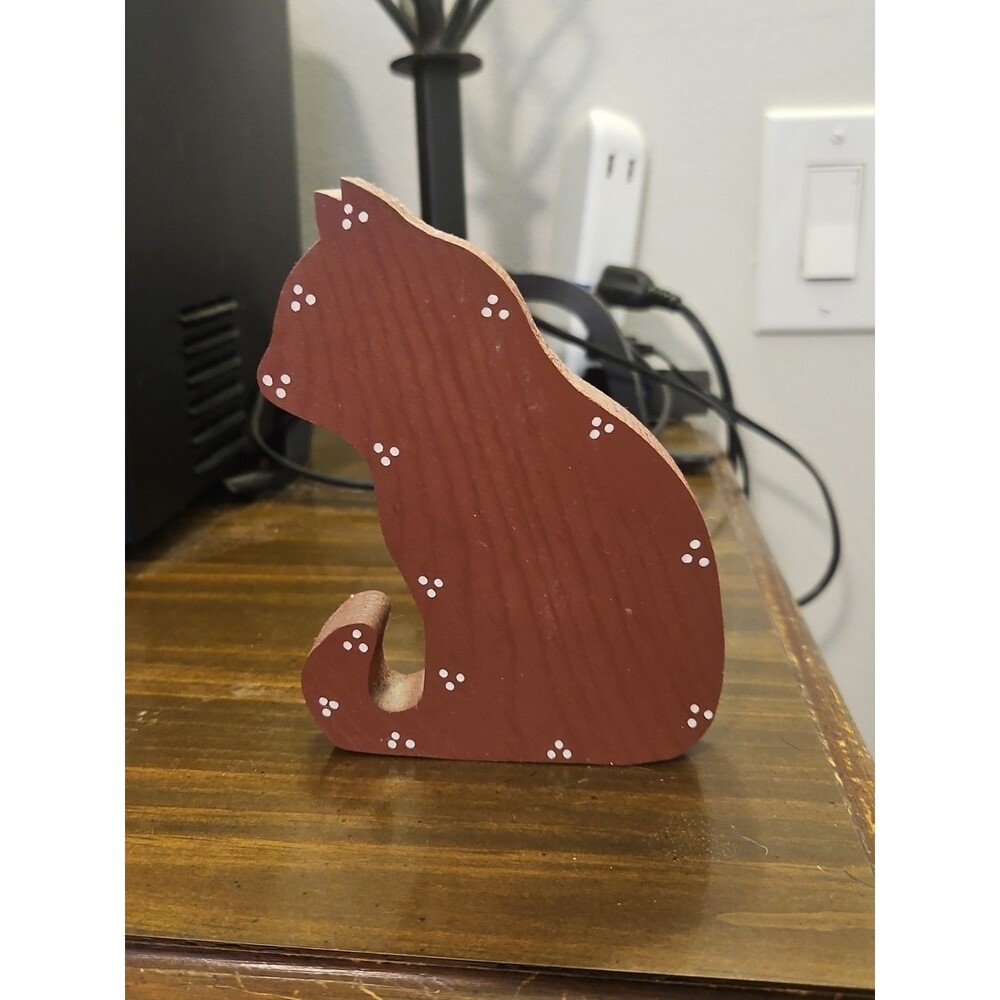 Rustic Folk Art Rust Colored Cat Wood Plaque